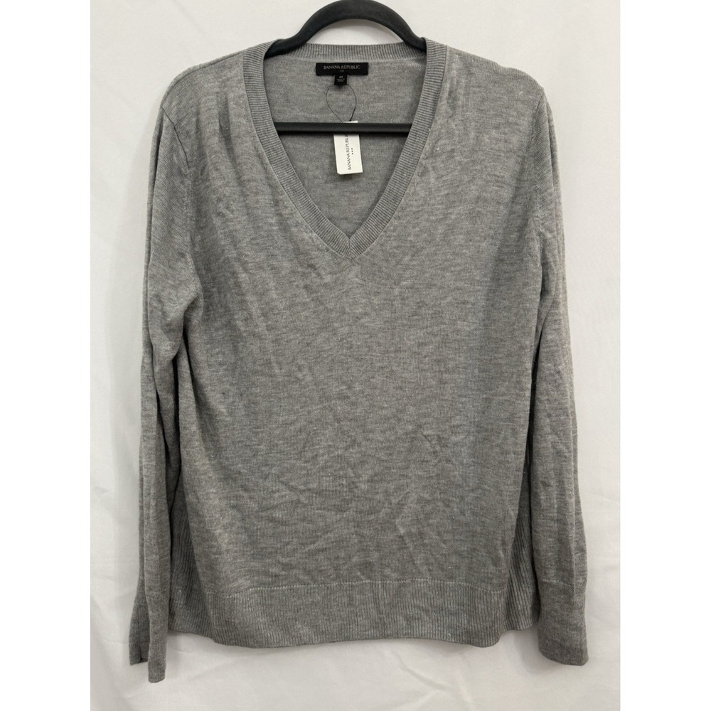 NWT Banana Republic Womens V Neck Sweater Size‎ M Metallic Gray Lightweight Top